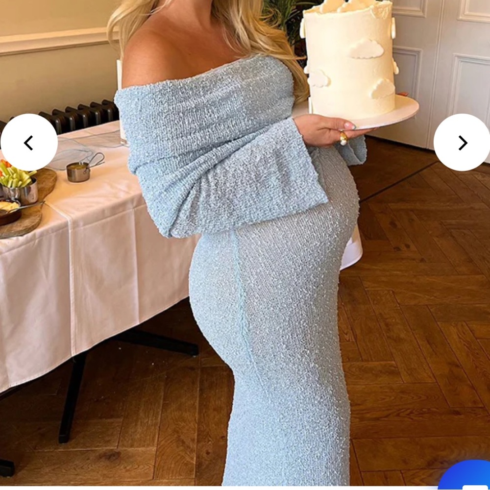 Blue knitted off shoulder dress worn once for photoshoot